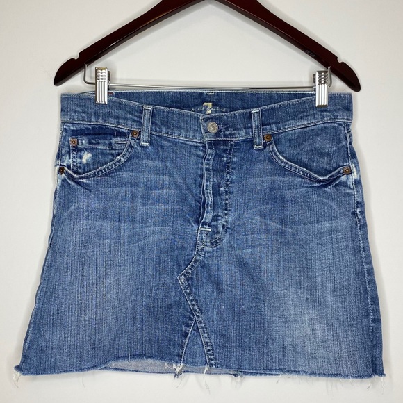 7 For All Mankind Denim Raw Hem Skirt - 27 - Picture 1 of 6